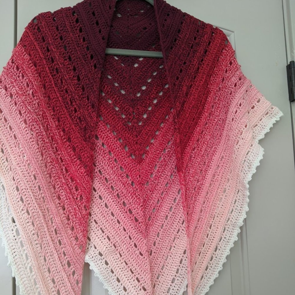 Handmade Crochet Gradient Red Soft Shawl.